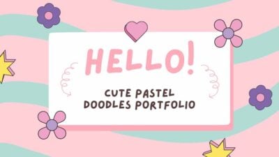 Slides de Portfólio com Rabiscos Fofos em Tons Pastel Rosa