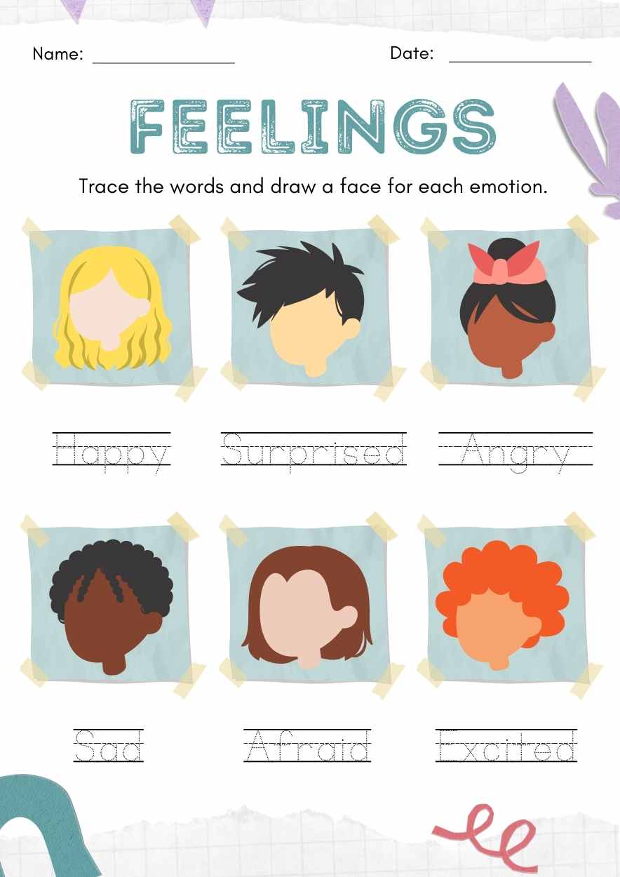 Scrapbook Style Emotions and Feelings Activity Worksheet - slide 1