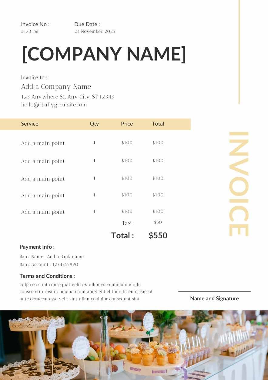 Simple Catering Invoice Template - diapositiva 1