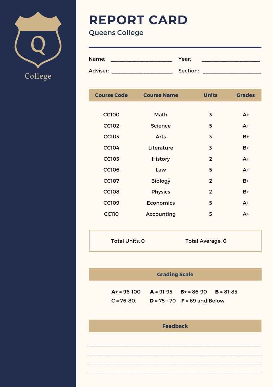 Simple College Report Card - diapositiva 1