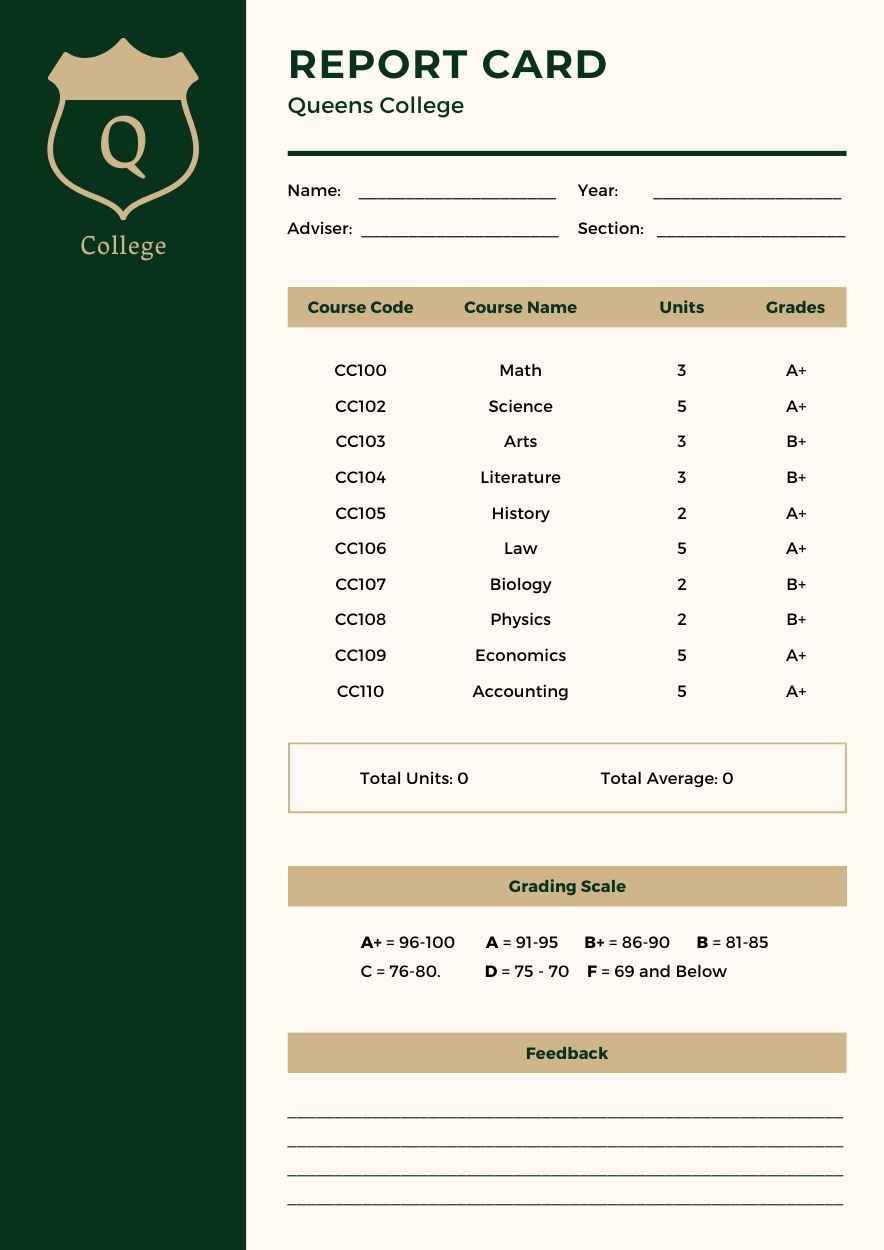 Simple College Report Card - diapositiva 3