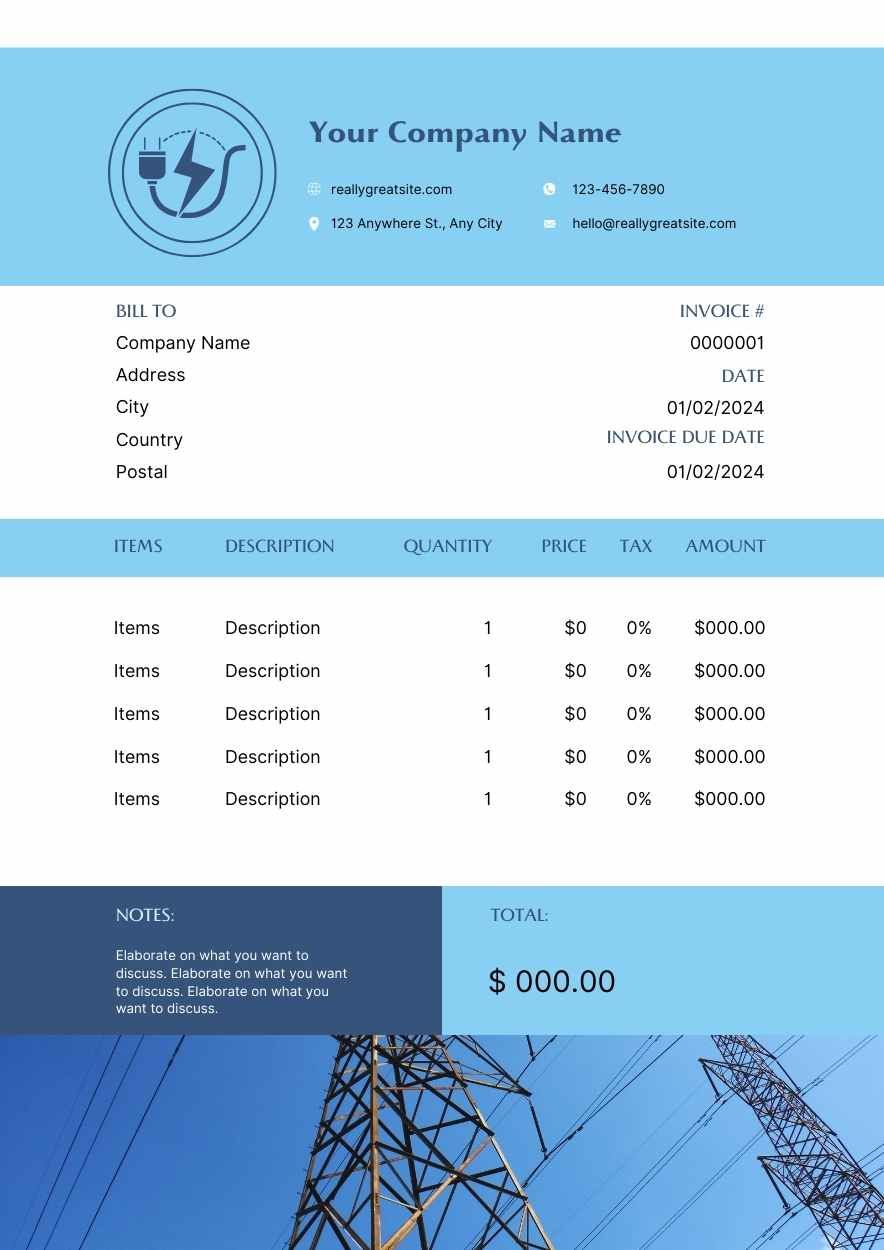 Simple Electrical Contractor Invoice - diapositiva 1