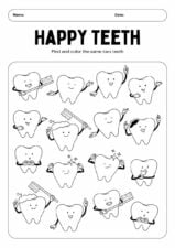 Simple Happy Teeth Coloring Worksheet