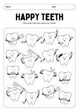 Simple Happy Teeth Coloring Worksheet