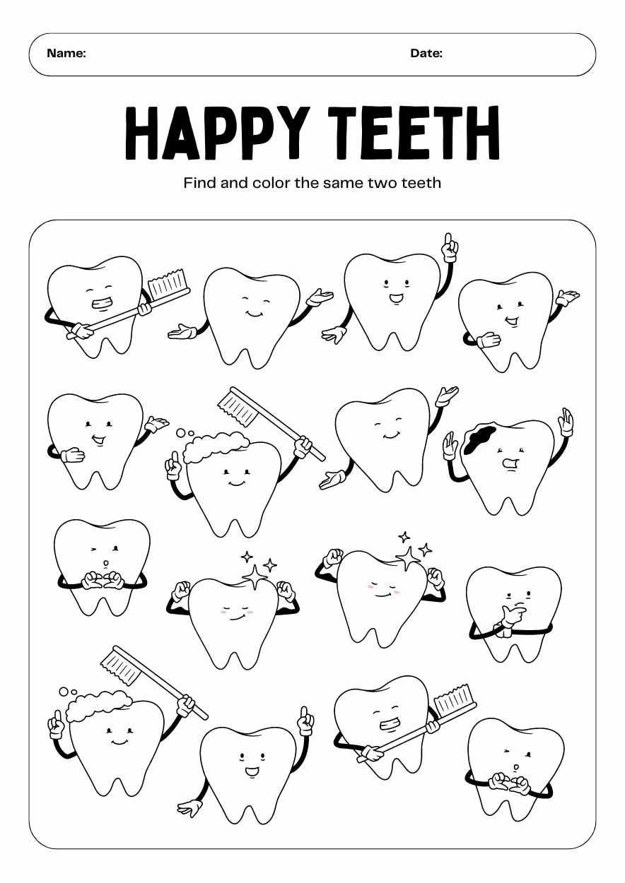 Simple Happy Teeth Coloring Worksheet - slide 1