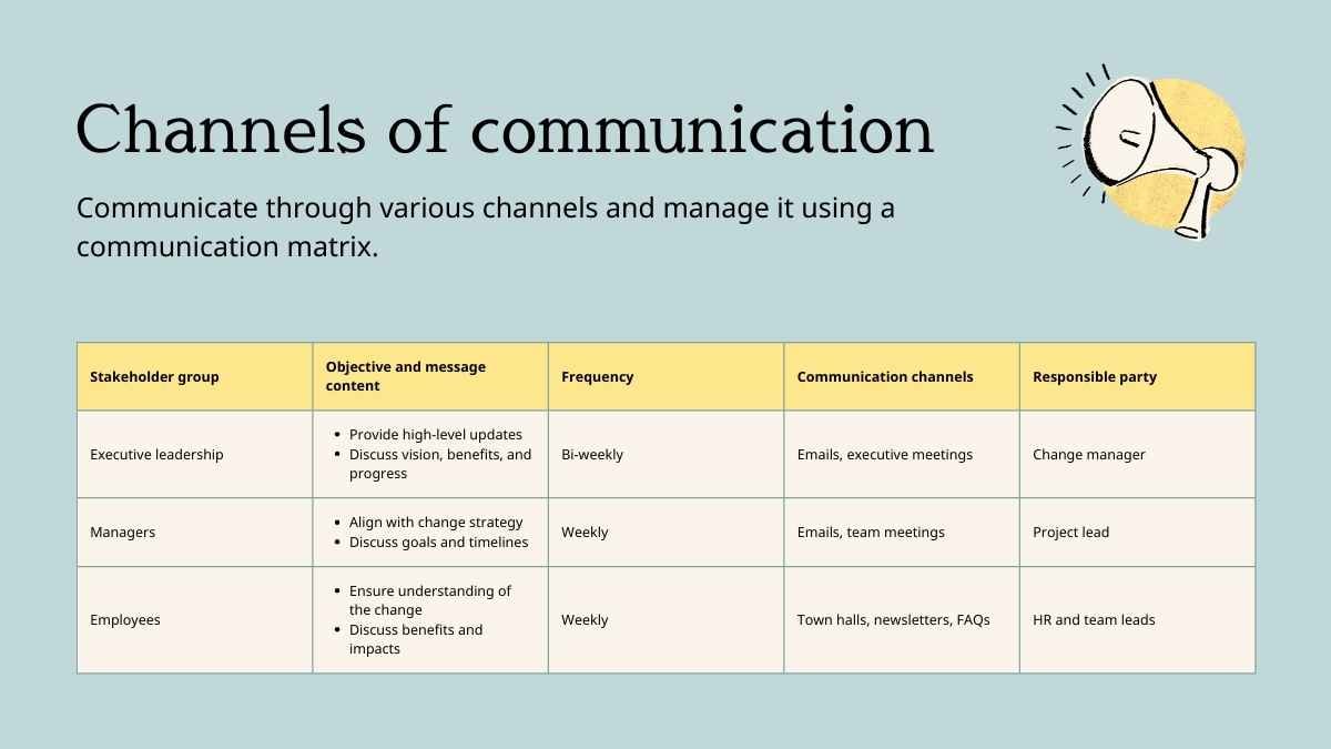 Simple Illustrated Change Management Communication Plan - slide 9