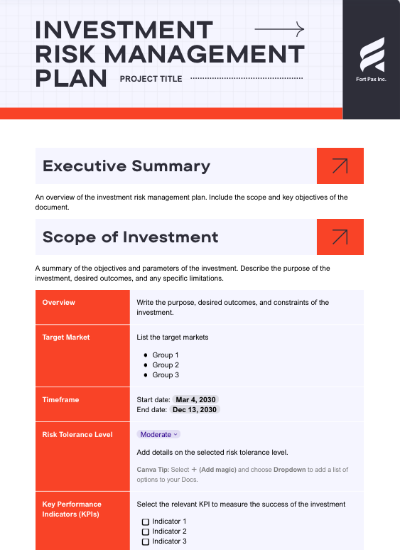 Simple Investment Risk Management Plan - slide 1