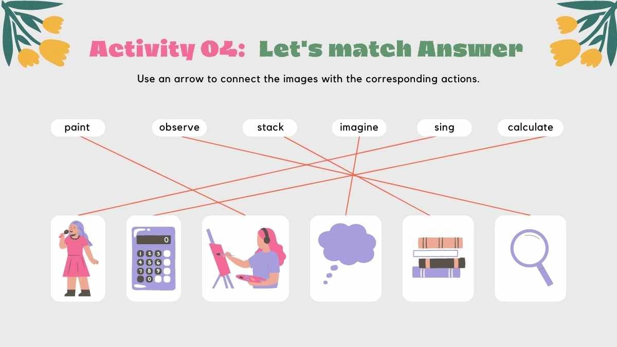 かわいいお花の動詞アクティビティクイズスライド - slide 10