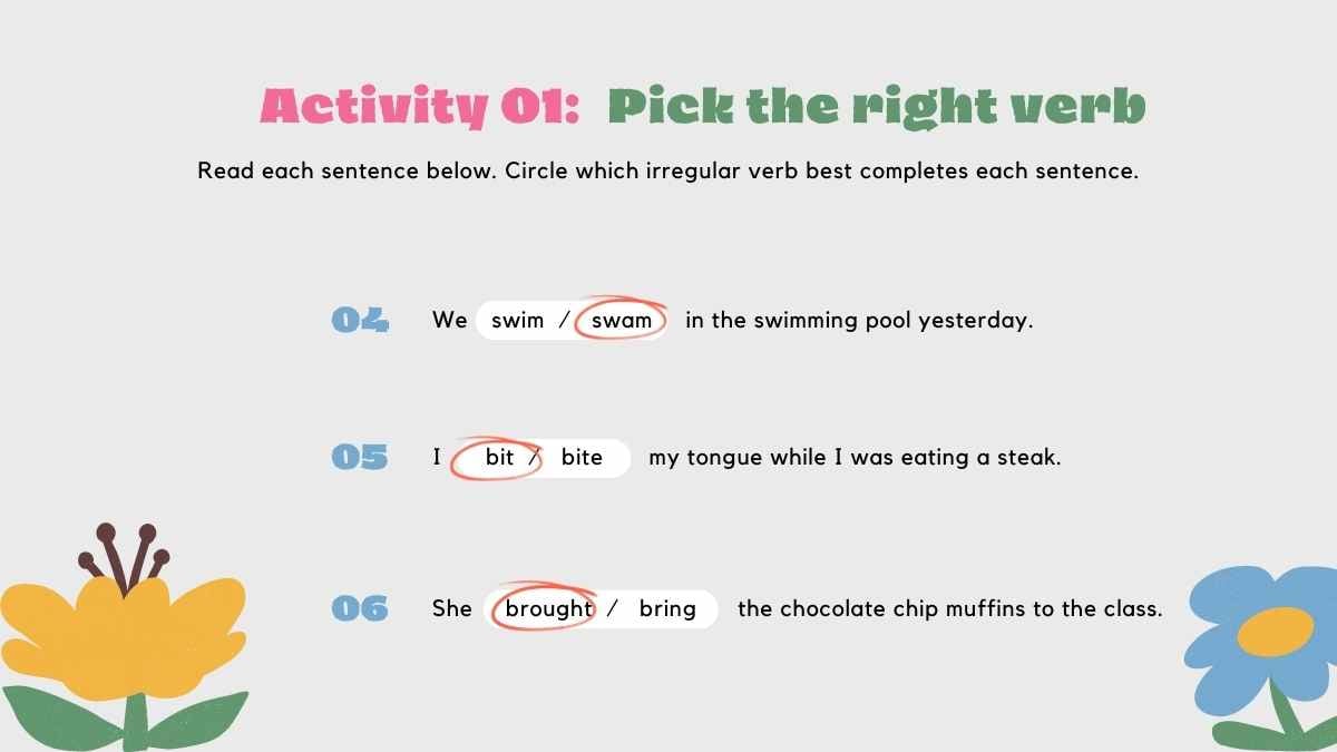 Cute Floral Verb Activities Quiz Slides - slide 5