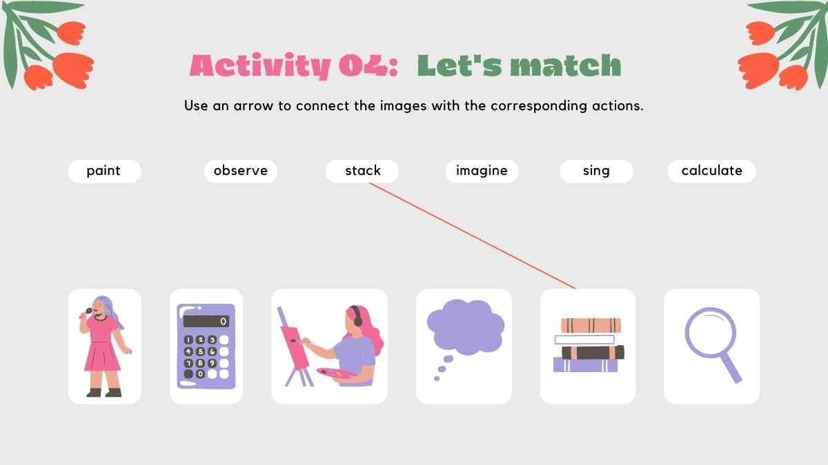 かわいいお花の動詞アクティビティクイズスライド - slide 9
