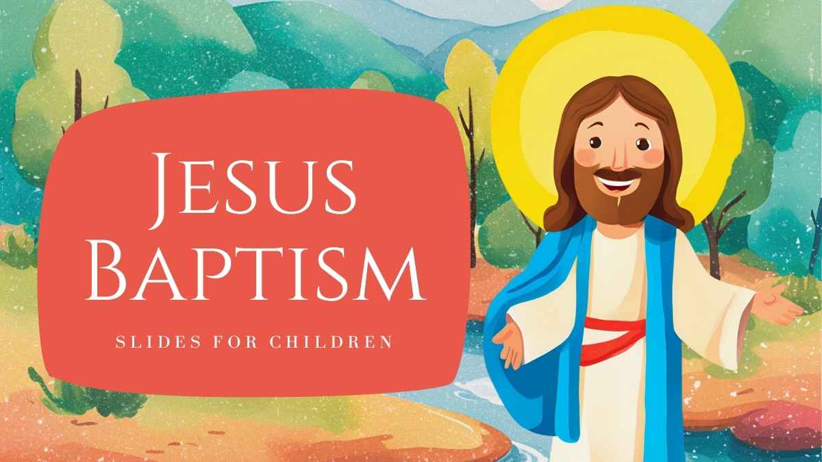 Watercolor Illustrated Jesus Baptism Slides For Children - slide 1