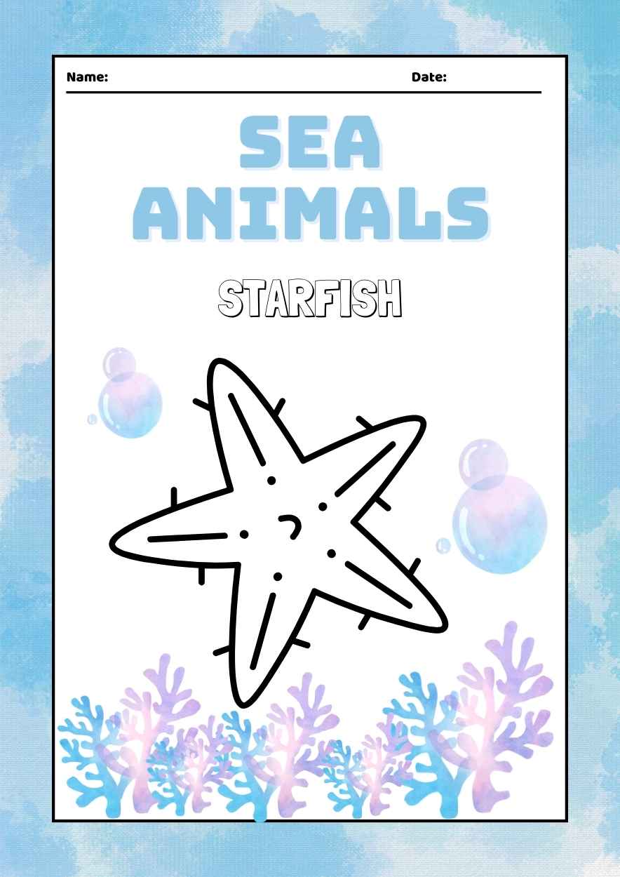 Watercolor Sea Animals Coloring Worksheet - slide 2