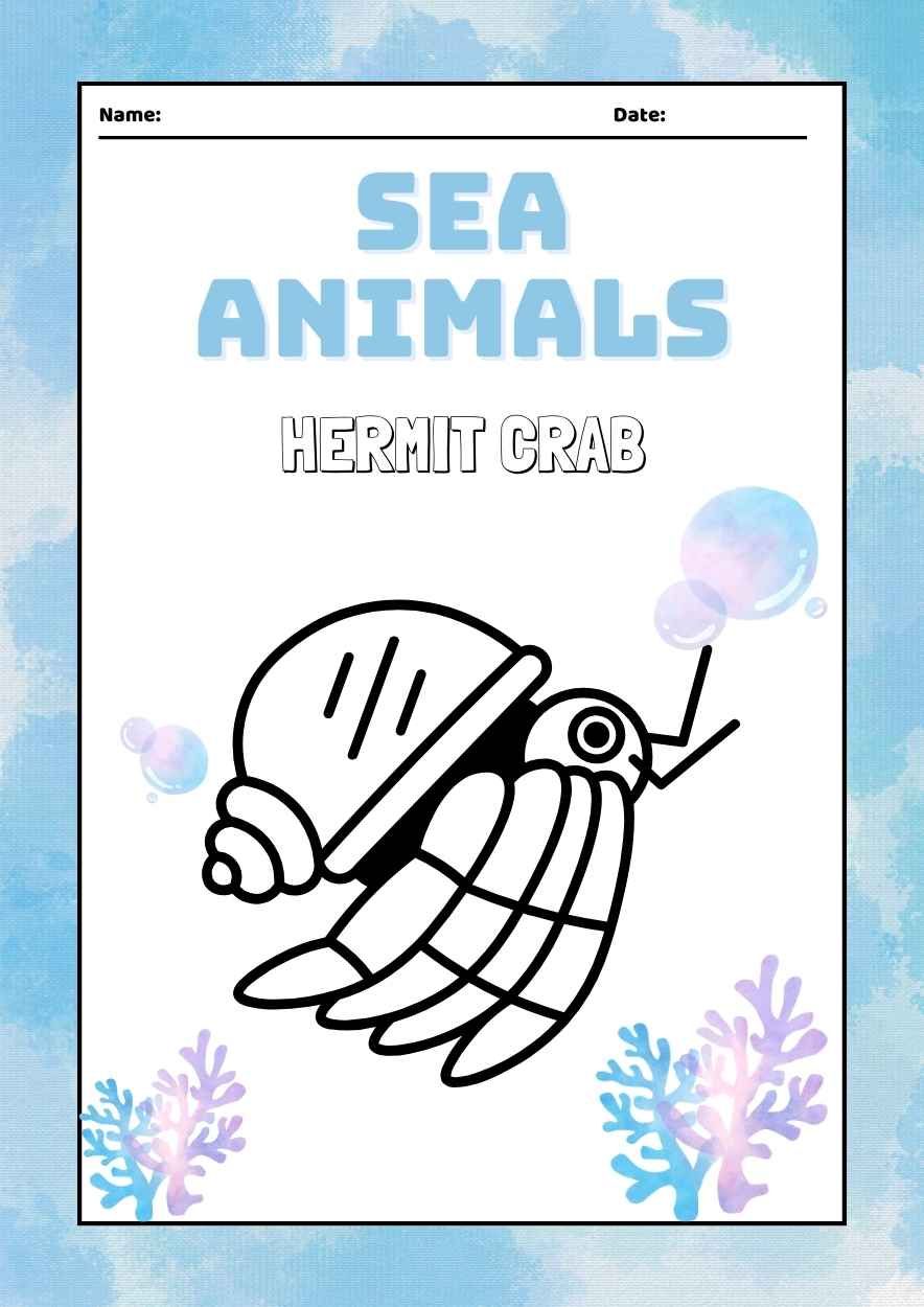 Watercolor Sea Animals Coloring Worksheet - slide 4