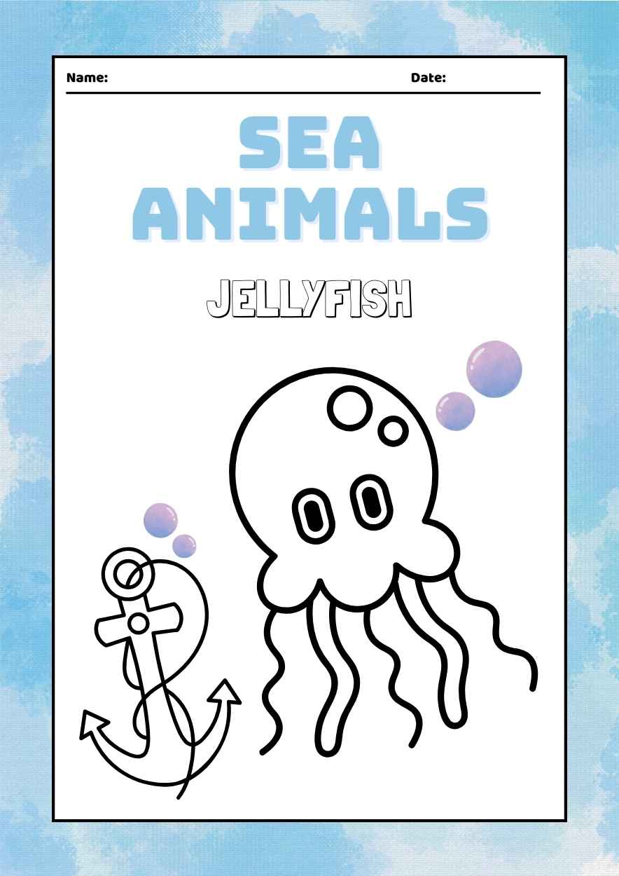 Watercolor Sea Animals Coloring Worksheet - slide 5