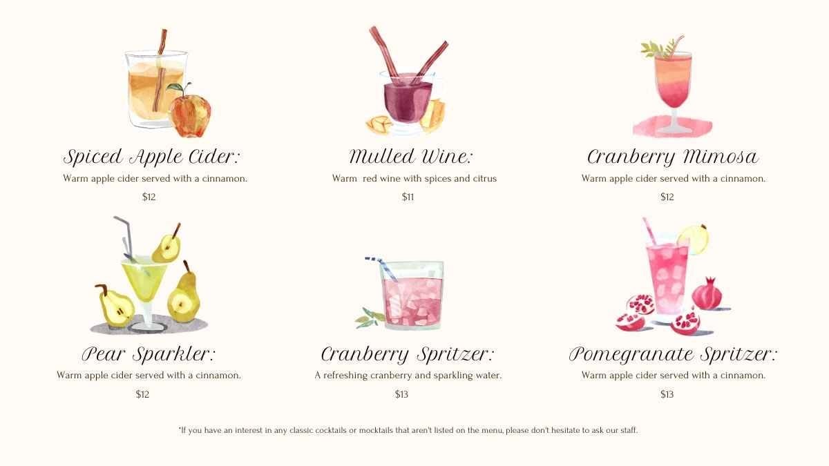 Menu Geser Restoran Bergaya Watercolor untuk Thanksgiving - slide 14