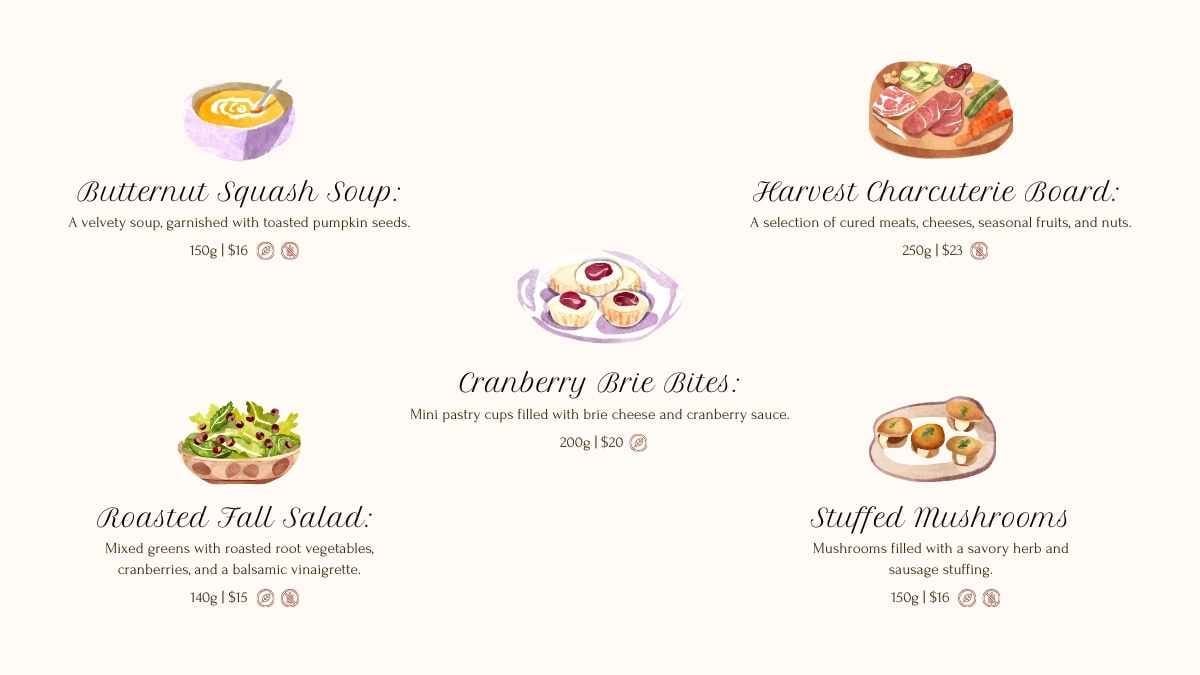 Menu Geser Restoran Bergaya Watercolor untuk Thanksgiving - slide 6