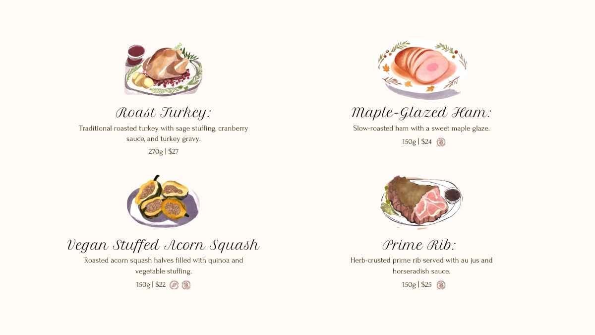 Menu Geser Restoran Bergaya Watercolor untuk Thanksgiving - slide 8