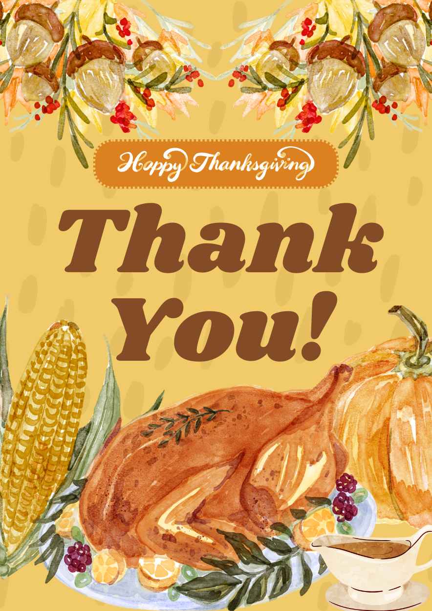 Watercolor Thanksgiving Thank You Cards - slide 1