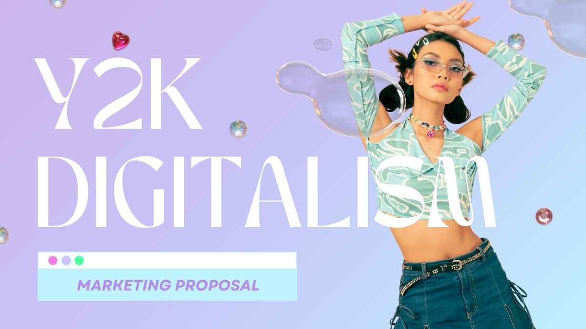 Proposal Pemasaran Digital Bergaya Y2K dengan Gradien Ungu - slide 1